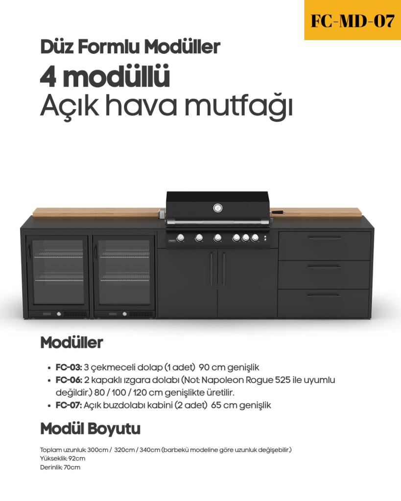 Düz Formlu – 4 Modüllü Açık Hava Mutfağı (320cm)