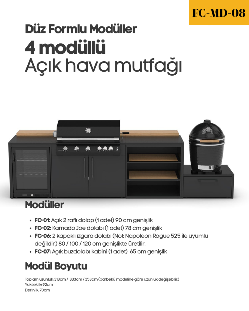 Düz Formlu – 4 Modüllü Açık Hava Mutfağı (313cm)
